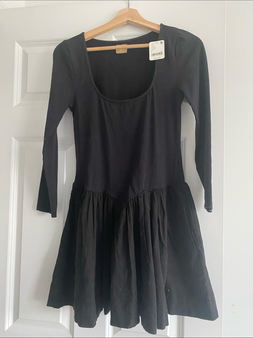 Free People Black Long-Sleeve Scoop-Neck Tiered Dress